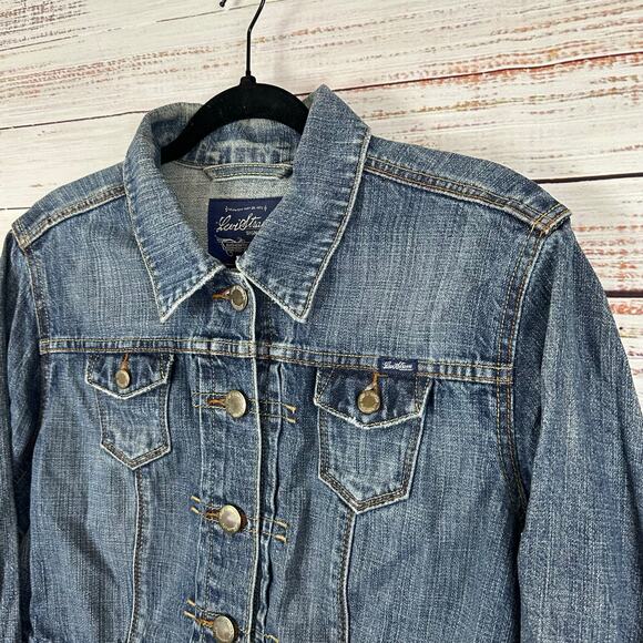 Womens Levi Strauss Y2K Medium Wash Crop Denim Jean Jacket Cotton Casual Sz XL - Picture 3 of 7